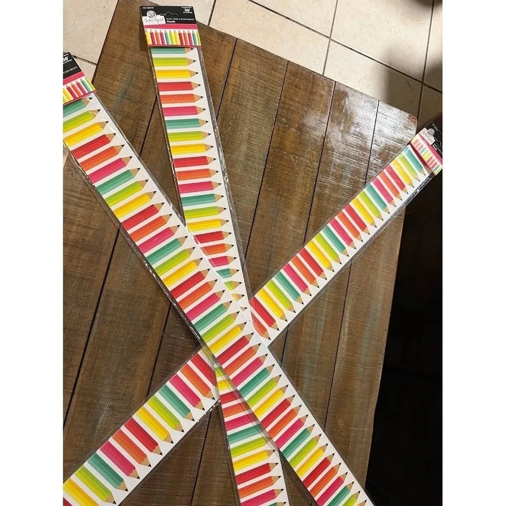 Lot of 3 Schoolgirl 36ft Pencil Bulletin Board Borders CD-108410 Stylish Brights